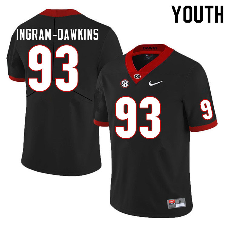 Youth #93 Tyrion Ingram-Dawkins Georgia Bulldogs College Football Jerseys Sale-Black